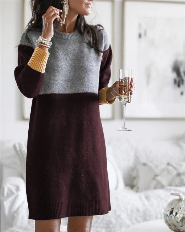 Cozy Long Sleeve Women's Wool Dress - OutfitLondon