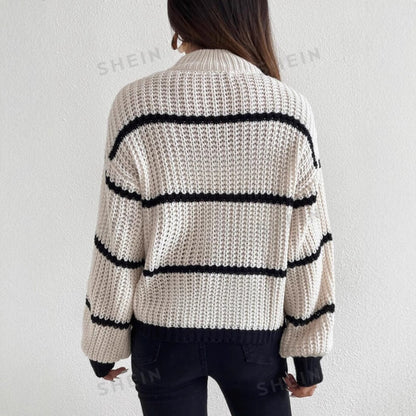 Cozy Oversized Striped Sweater for Women