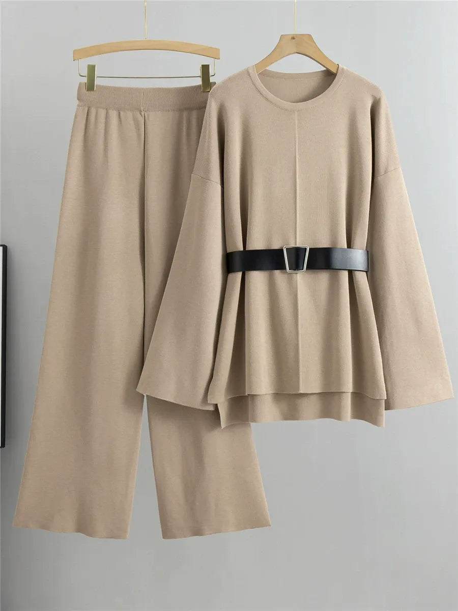 Comfortable Knit 2 Piece Outfit - Loose Fit Sweater and Pants - OutfitLondon