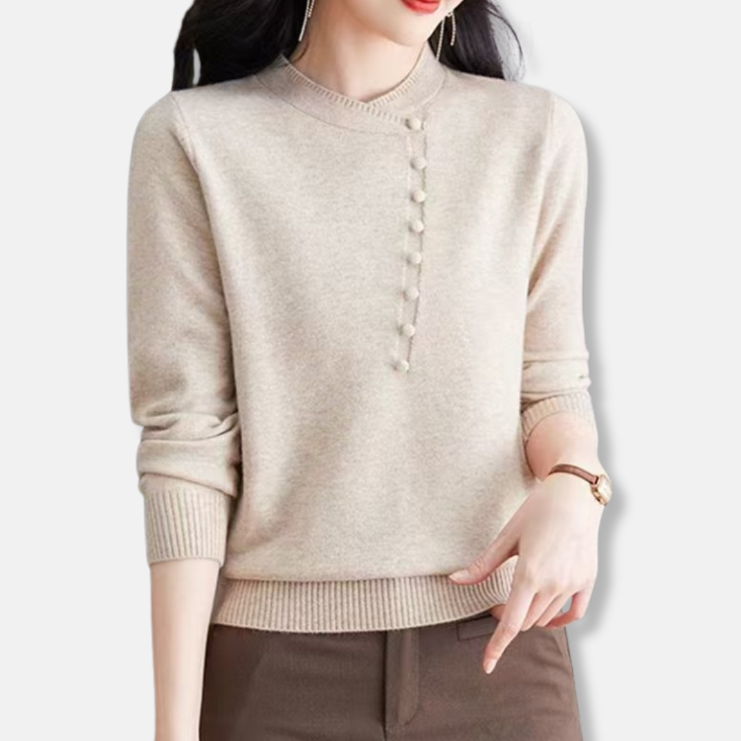 Cozy Women's Sweater with Asymmetrical Neckline - OutfitLondon
