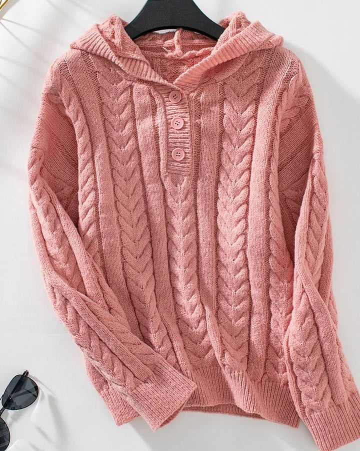 Cozy Women's Cable Knit Long Sleeve Sweater Top