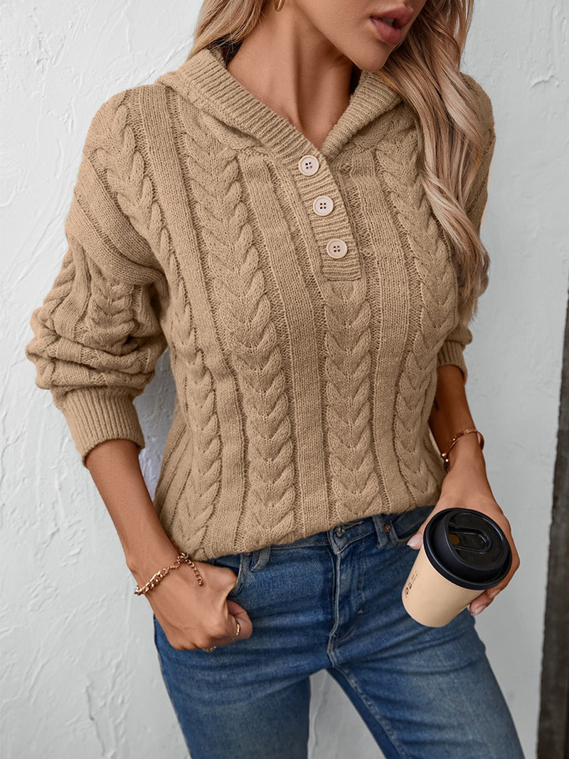 Cozy Women's Cable Knit Long Sleeve Sweater Top