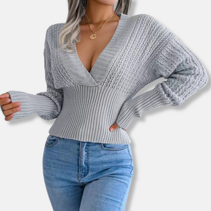 Women's Fitted Ribbed Knit Deep V Top