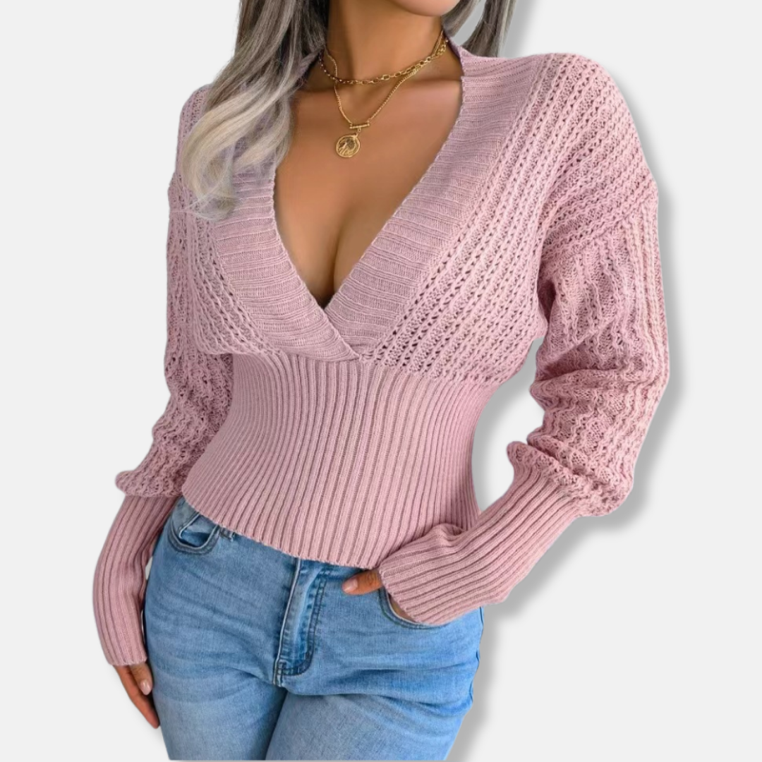 Women's Fitted Ribbed Knit Deep V Top