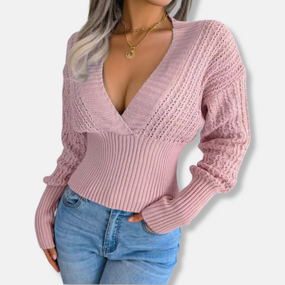 Women's Fitted Ribbed Knit Deep V Top
