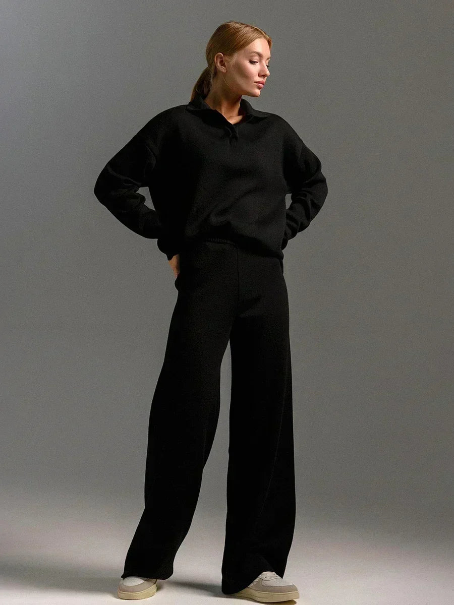 Ladies Cozy Sweater and Wide Leg Pants Set