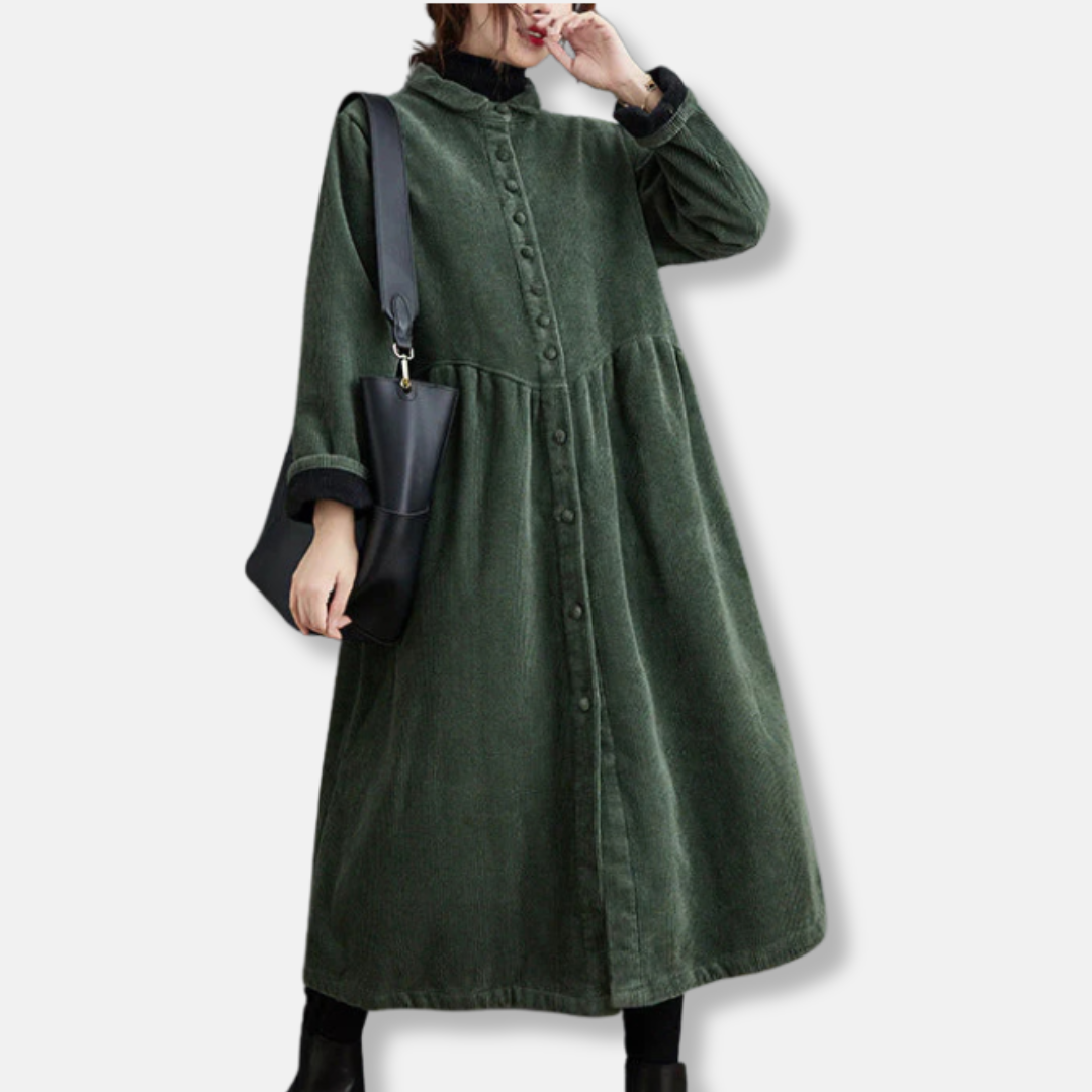 Casual Corduroy A-Line Women's Coat - OutfitLondon