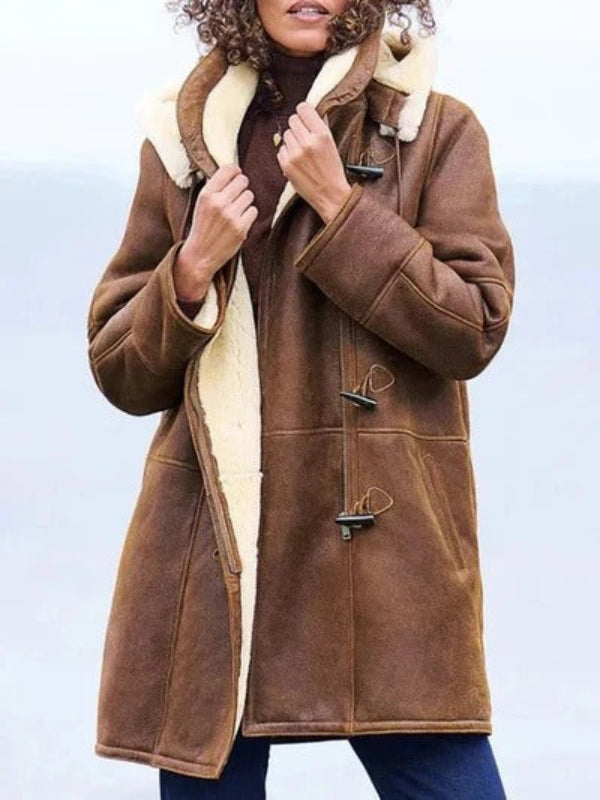Casual Hooded Suede Coat with Shearling Lining - OutfitLondon