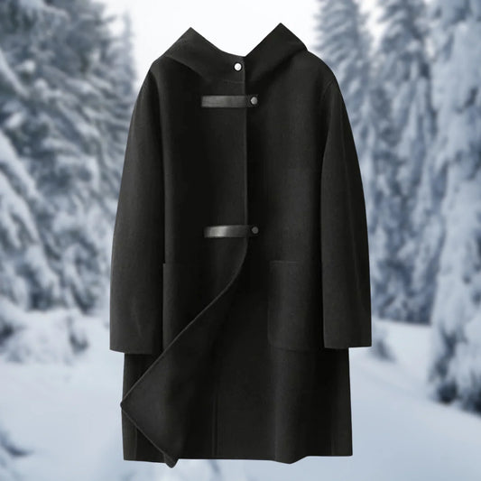 Casual Oversized Wool Coat with Hood - OutfitLondon
