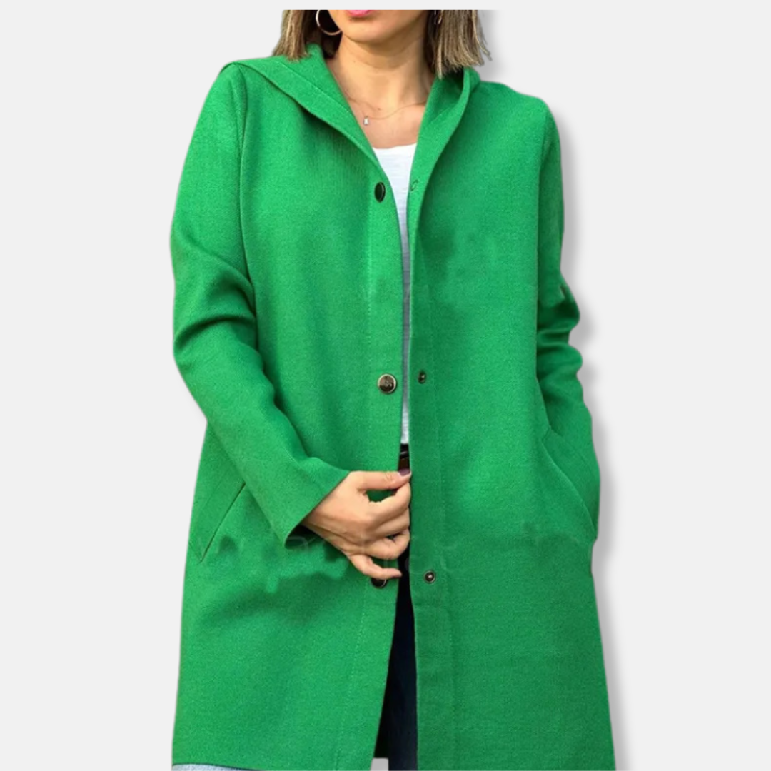 Warm Women's Parka Coat with Hood and Snap Buttons