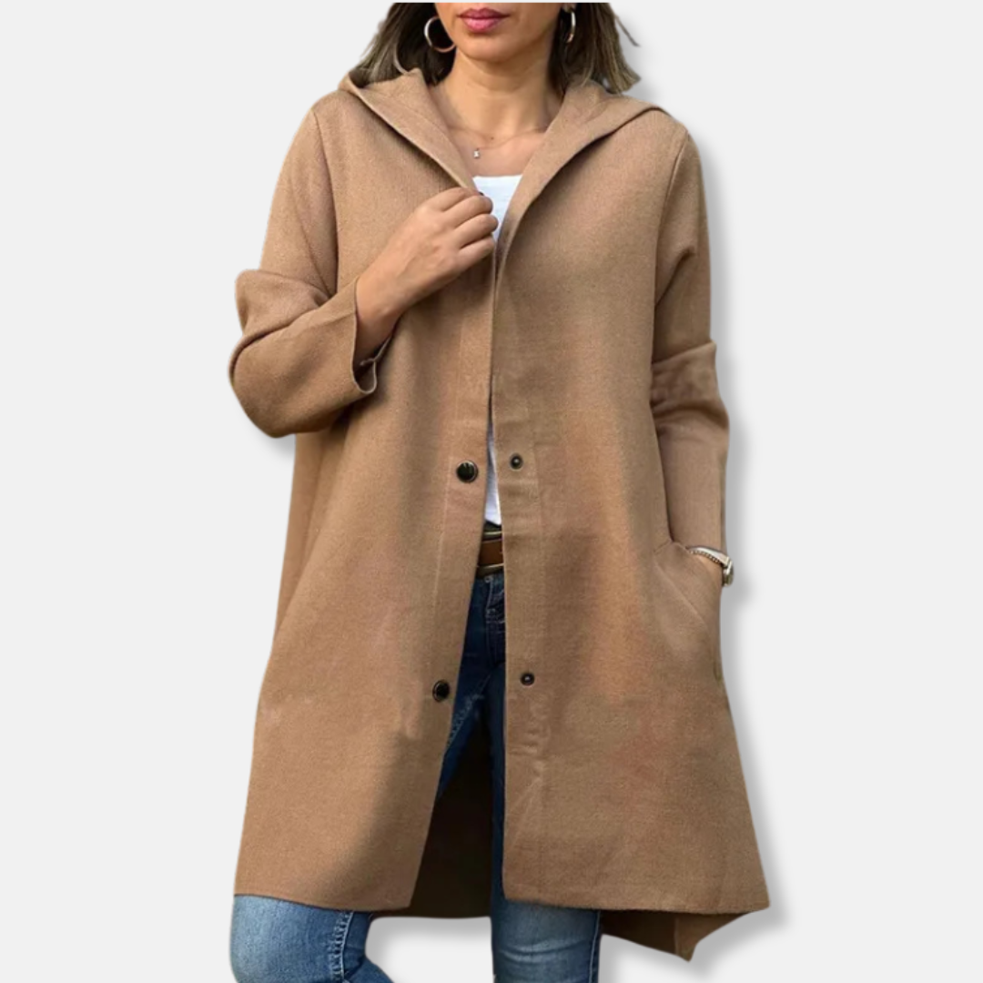 Warm Women's Parka Coat with Hood and Snap Buttons