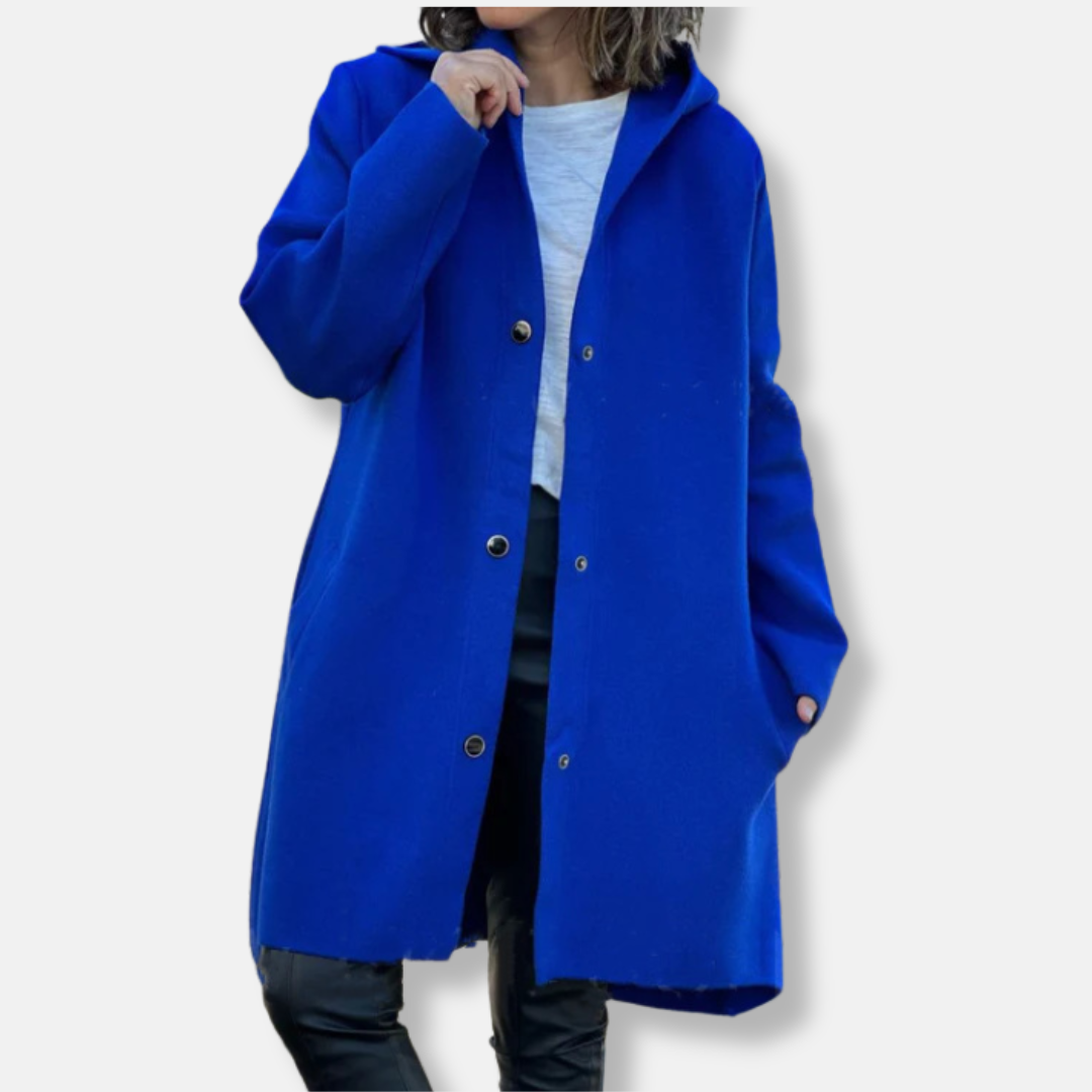 Warm Women's Parka Coat with Hood and Snap Buttons