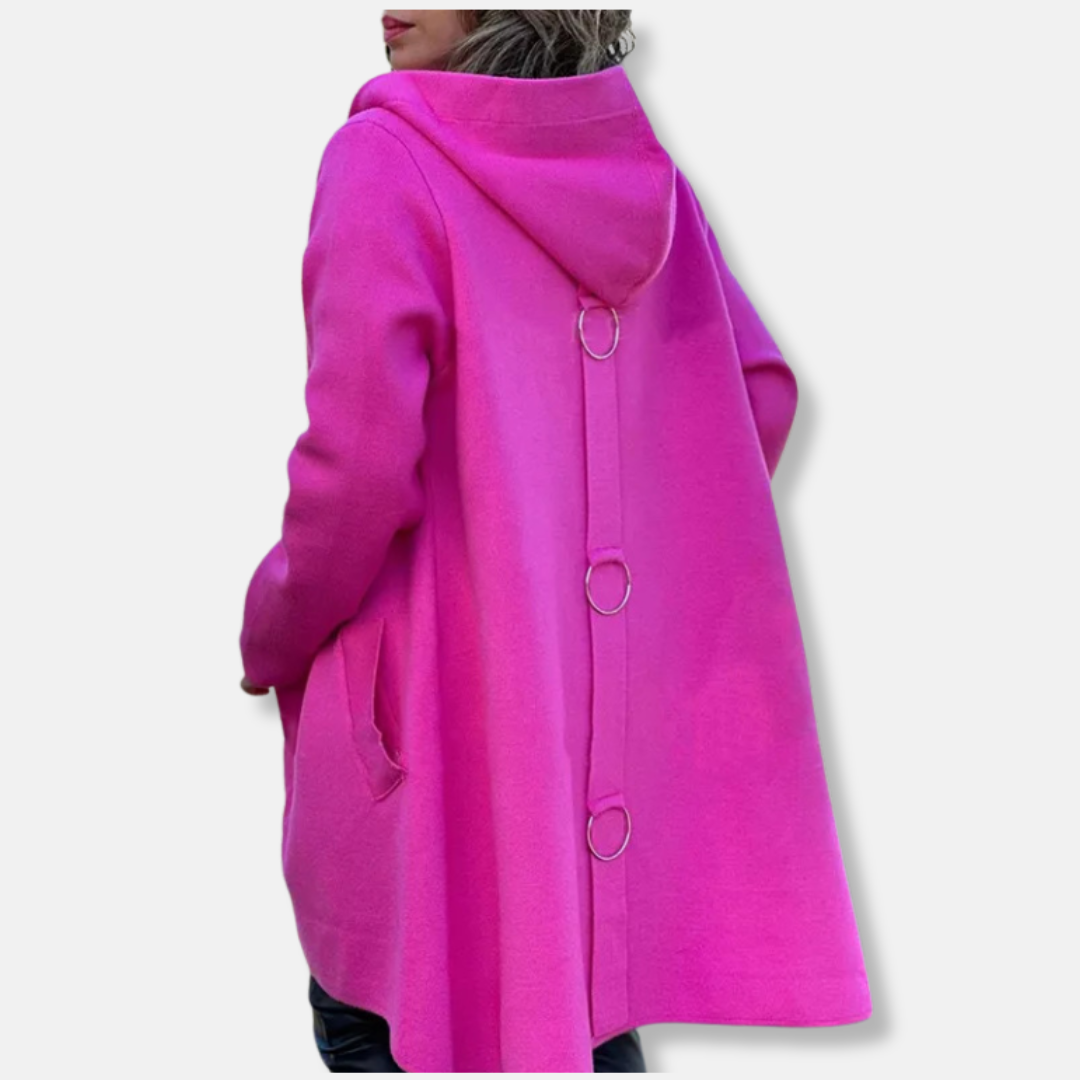 Warm Women's Parka Coat with Hood and Snap Buttons