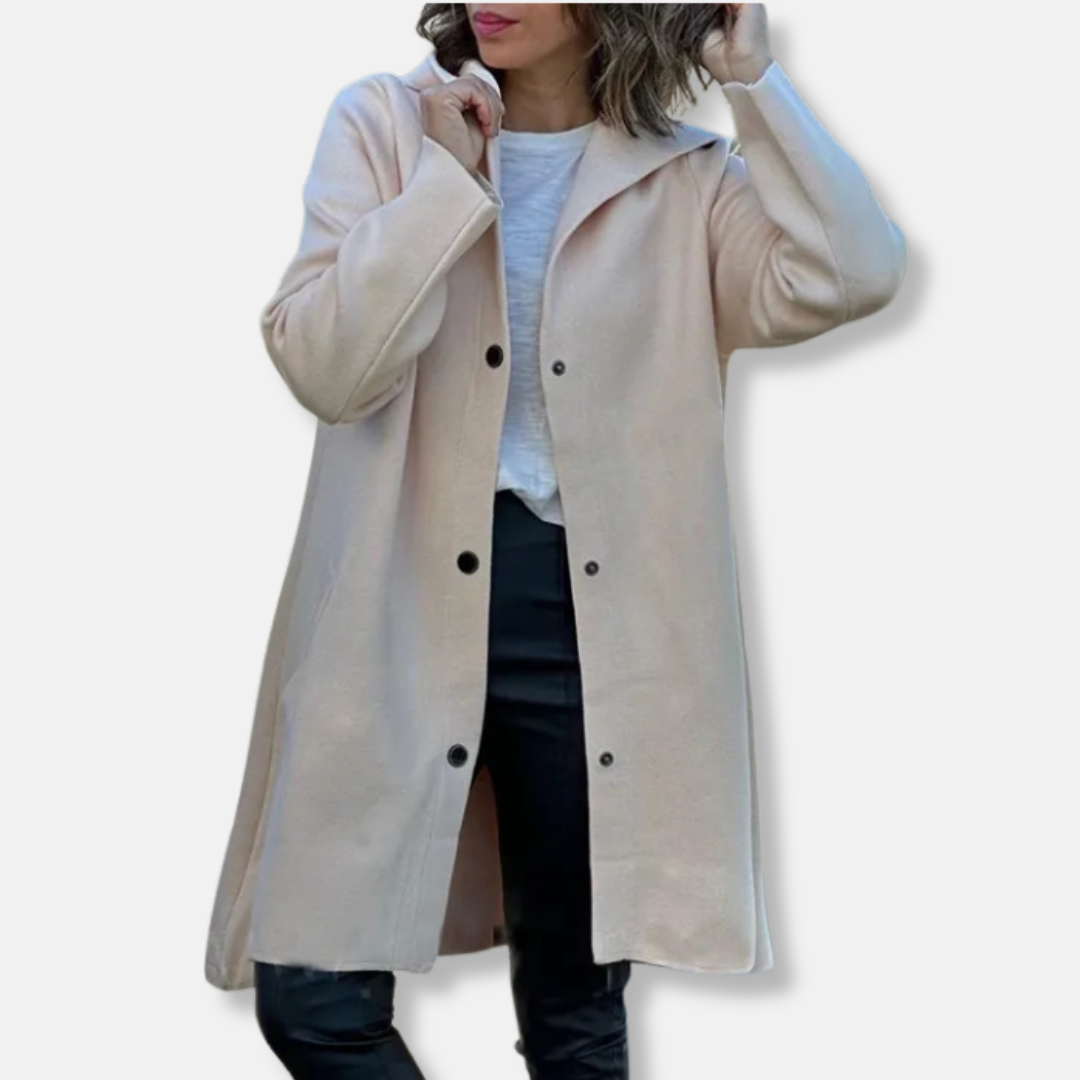 Warm Women's Parka Coat with Hood and Snap Buttons