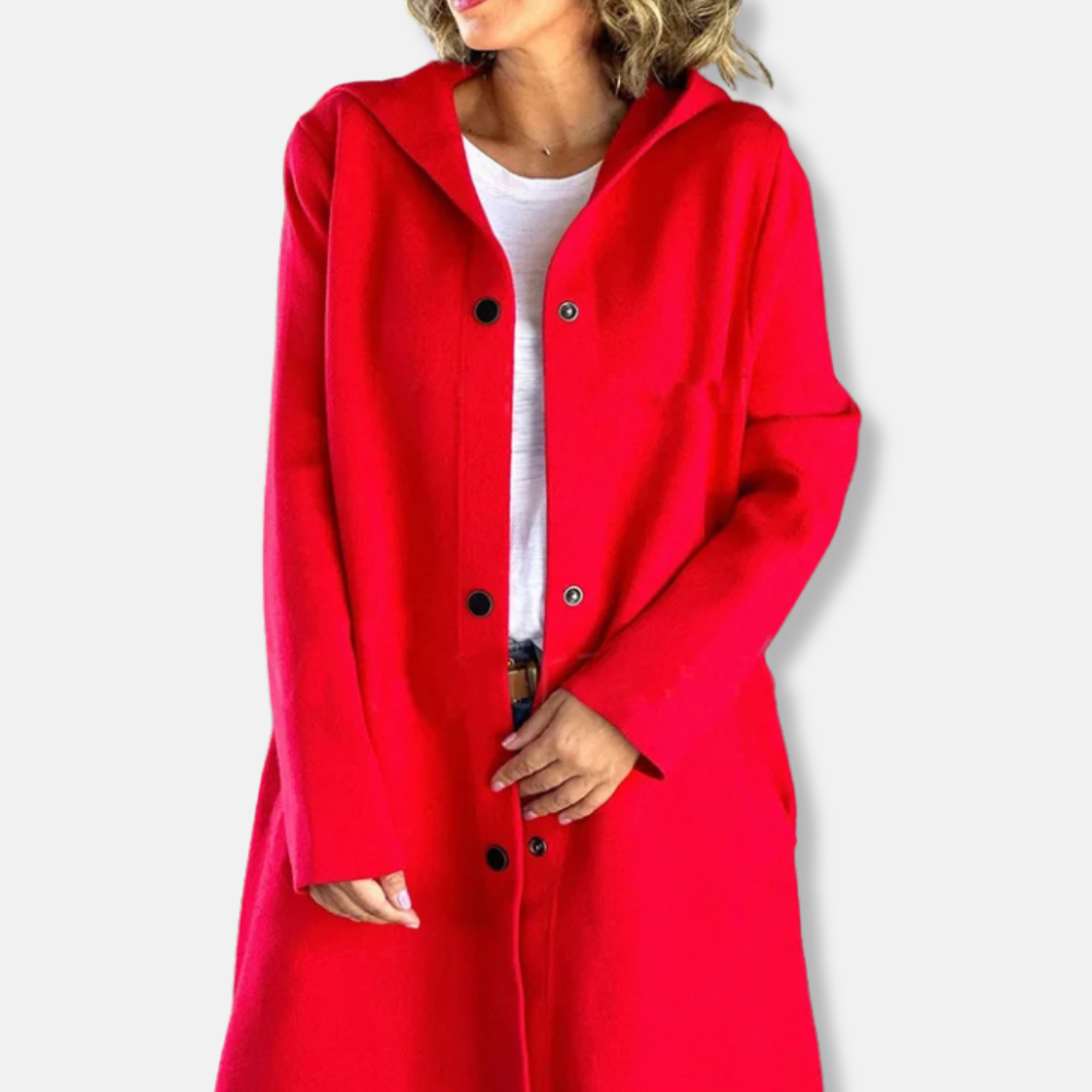 Warm Women's Parka Coat with Hood and Snap Buttons - OutfitLondon