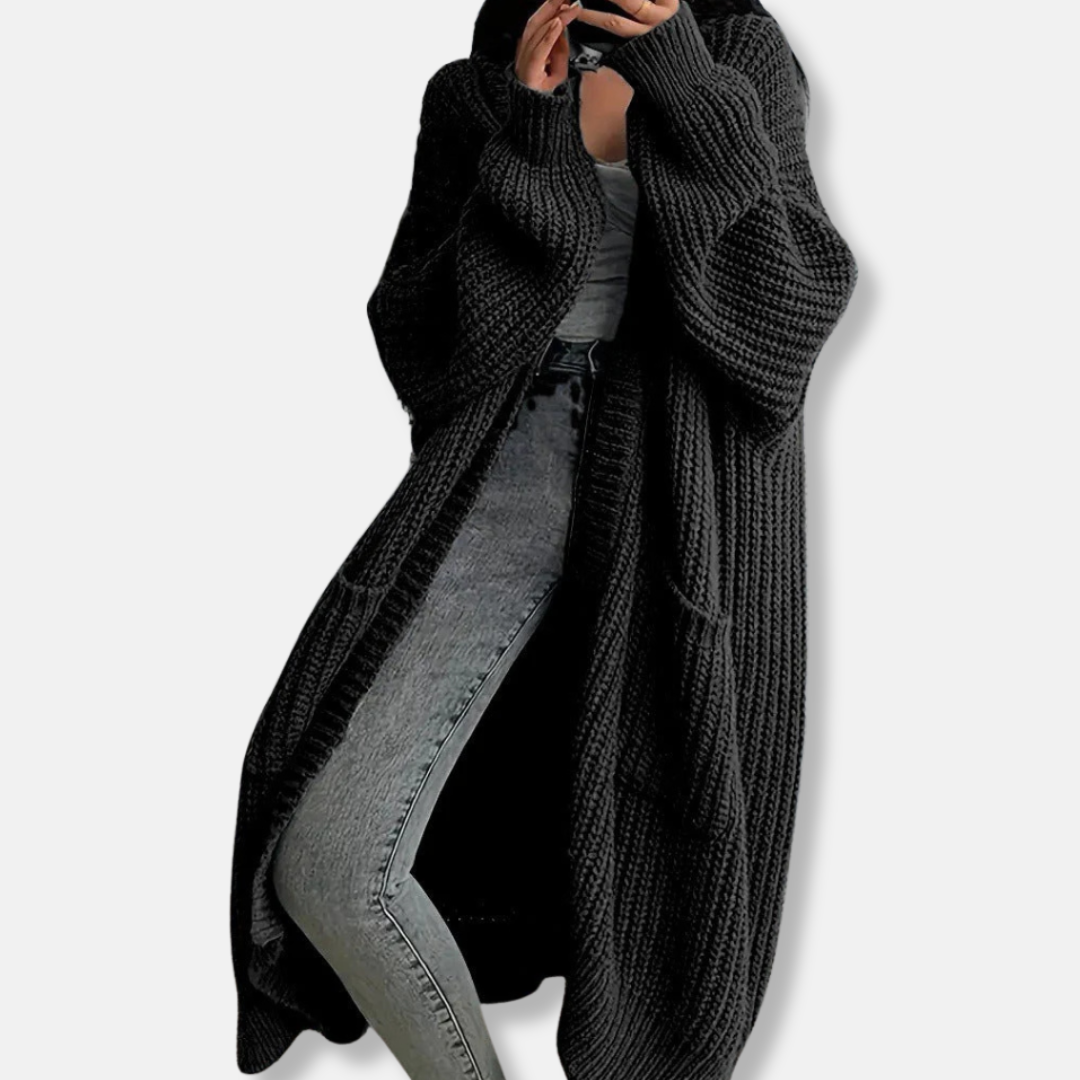 Cozy Oversized Cardigan with Pockets and Ribbed Detail - OutfitLondon