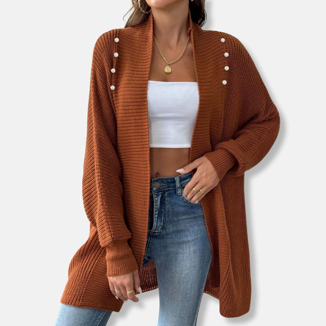 Cozy Oversized Women's Cardigan with Soft Knit and Pearl Buttons