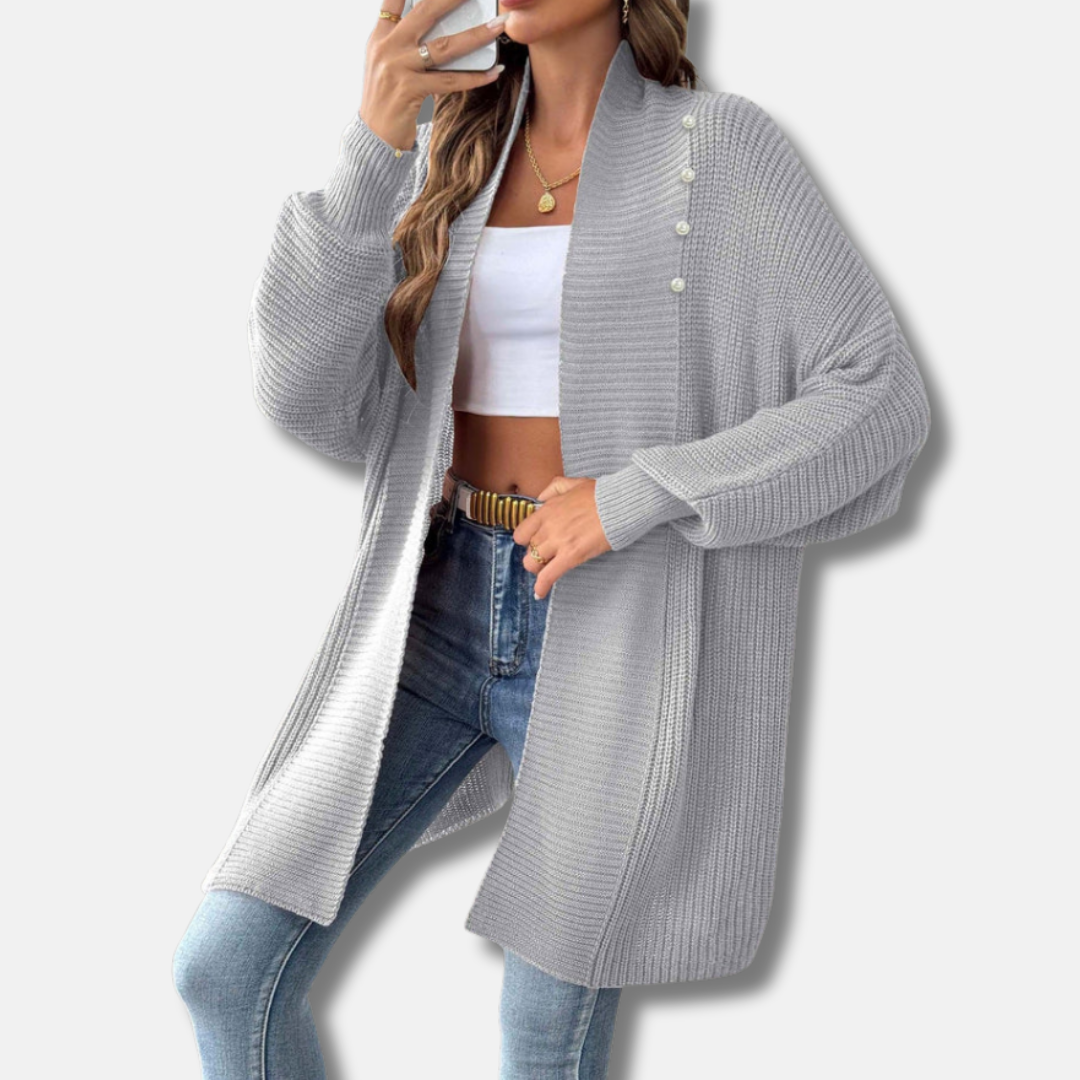 Cozy Oversized Women's Cardigan with Soft Knit and Pearl Buttons