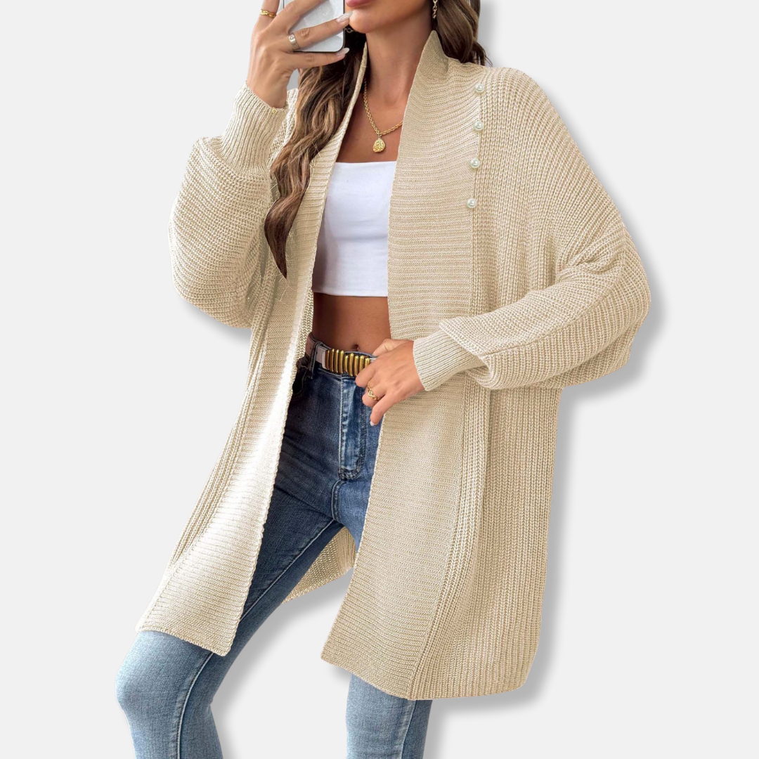 Cozy Oversized Women's Cardigan with Soft Knit and Pearl Buttons