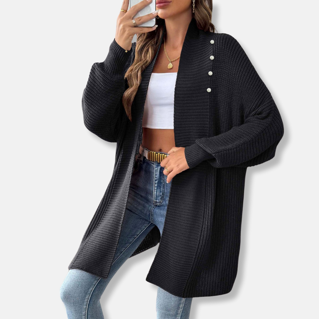 Cozy Oversized Women's Cardigan with Soft Knit and Pearl Buttons - OutfitLondon