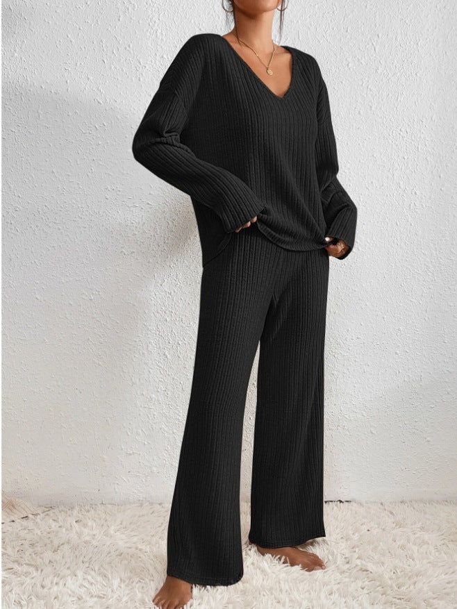 Cozy Women's Loungewear Set - Soft Ribbed Top and Pants - OutfitLondon