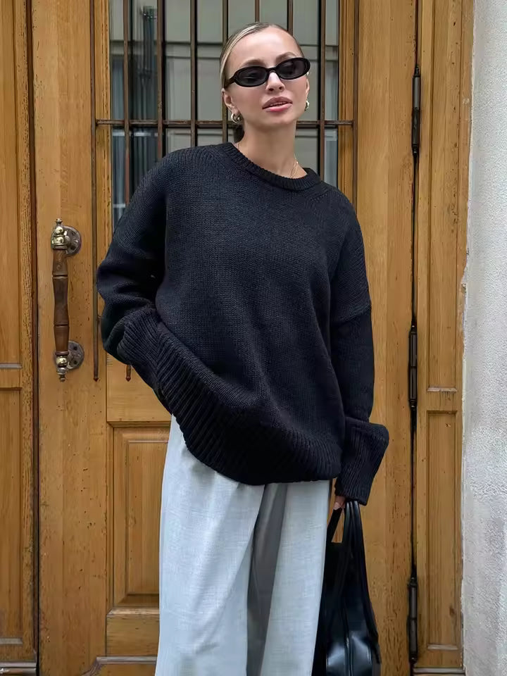 Cozy Women's Long Sweater Soft Wool Crew Neck