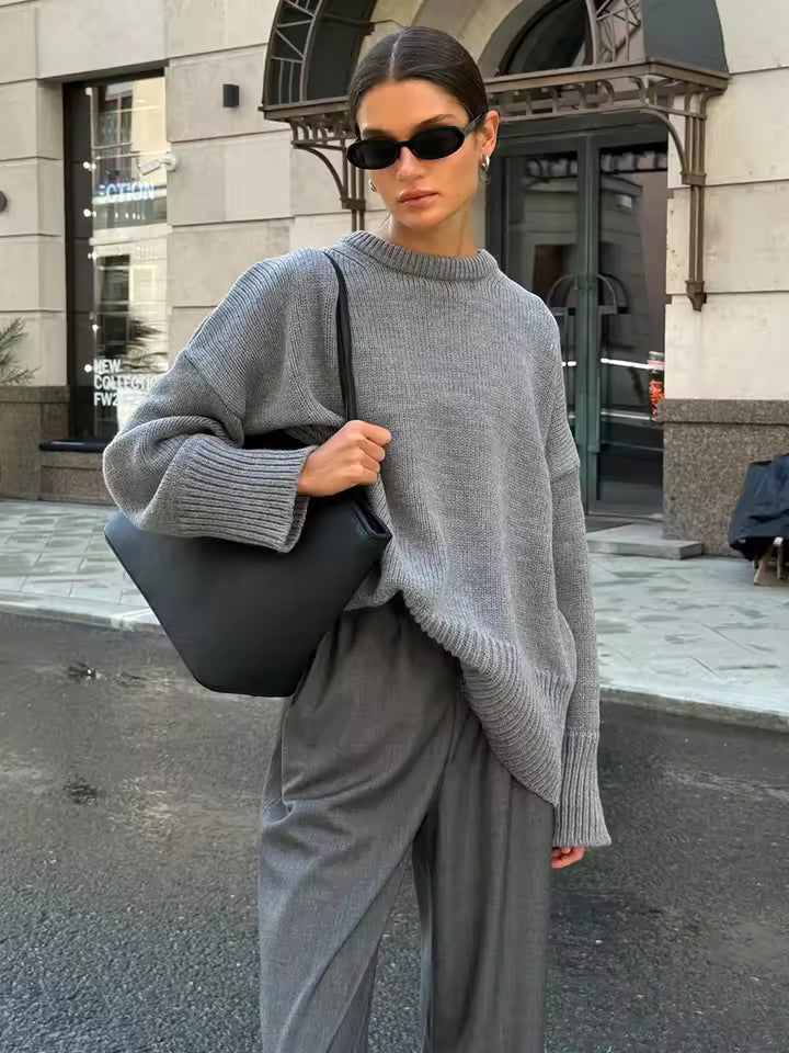 Cozy Women's Long Sweater Soft Wool Crew Neck