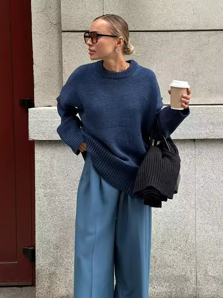 Cozy Women's Long Sweater Soft Wool Crew Neck