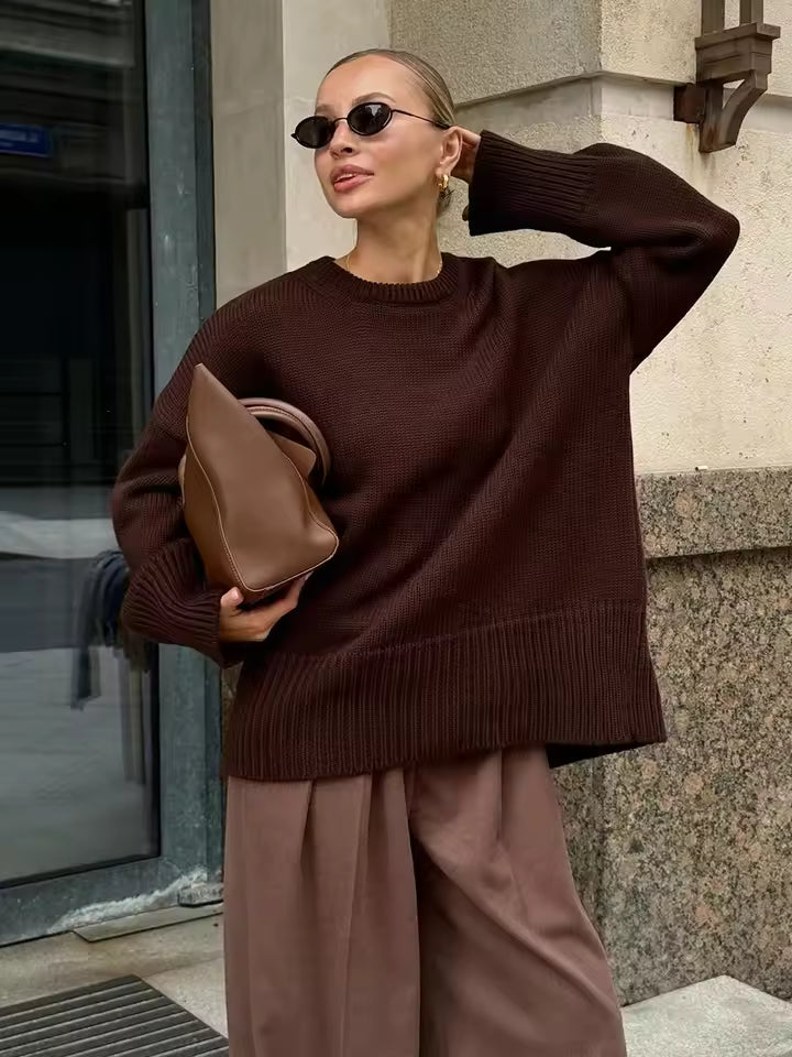 Cozy Women's Long Sweater Soft Wool Crew Neck