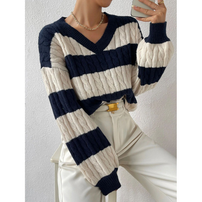 Cozy Women's Crew Neck Striped Jumper Sweatshirt
