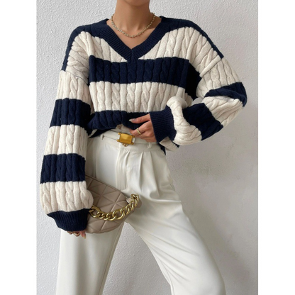 Cozy Women's Crew Neck Striped Jumper Sweatshirt