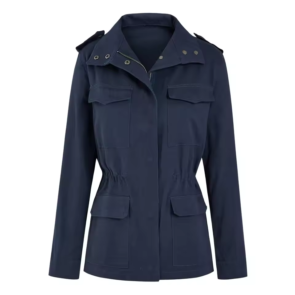 Versatile Ladies Cargo Coat with Pockets and Elastic Waist