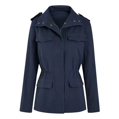 Versatile Ladies Cargo Coat with Pockets and Elastic Waist