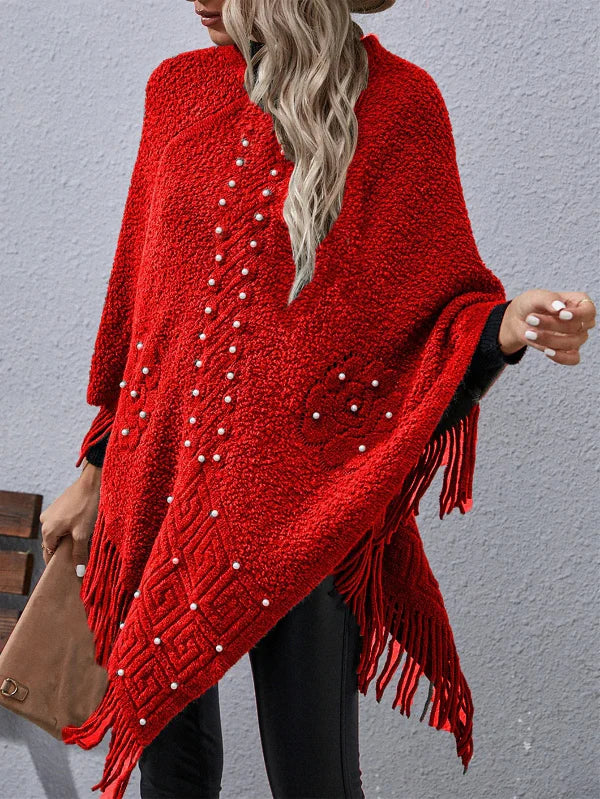 Cozy Fringe Wool Poncho for Women