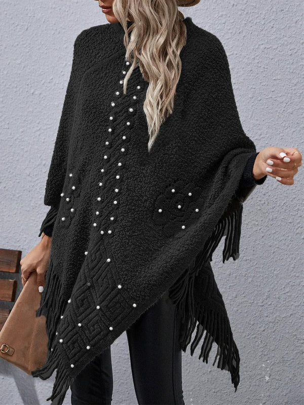 Cozy Fringe Wool Poncho for Women