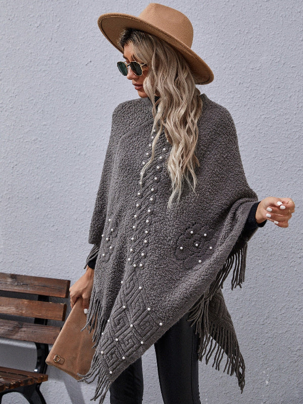 Cozy Fringe Wool Poncho for Women