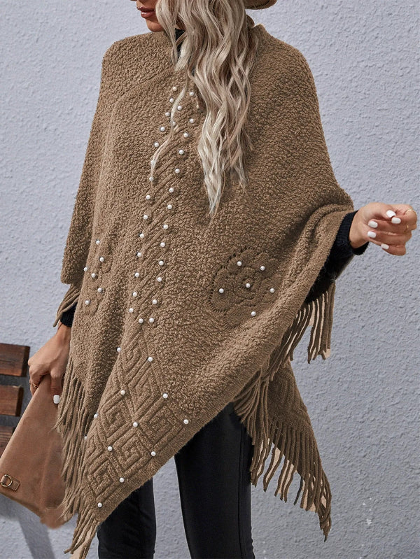 Cozy Fringe Wool Poncho for Women - OutfitLondon