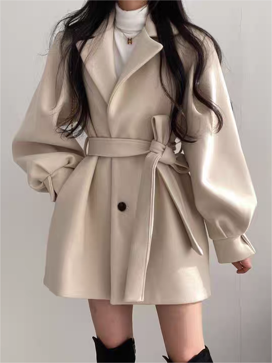 Women's Padded Jacket with Belted Waist and Short Style