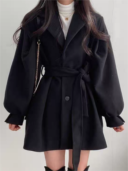 Women's Padded Jacket with Belted Waist and Short Style