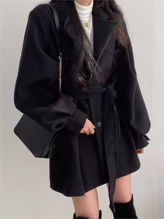 Women's Padded Jacket with Belted Waist and Short Style