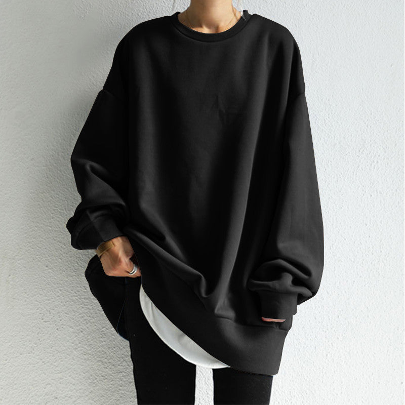 Comfy Oversized Crew Neck Tunic Sweater - OutfitLondon