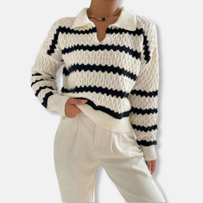 Casual Fit Striped Knit Women's Sweater - OutfitLondon