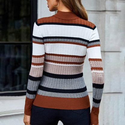 Women's Fit Striped Crew Neck Sweater