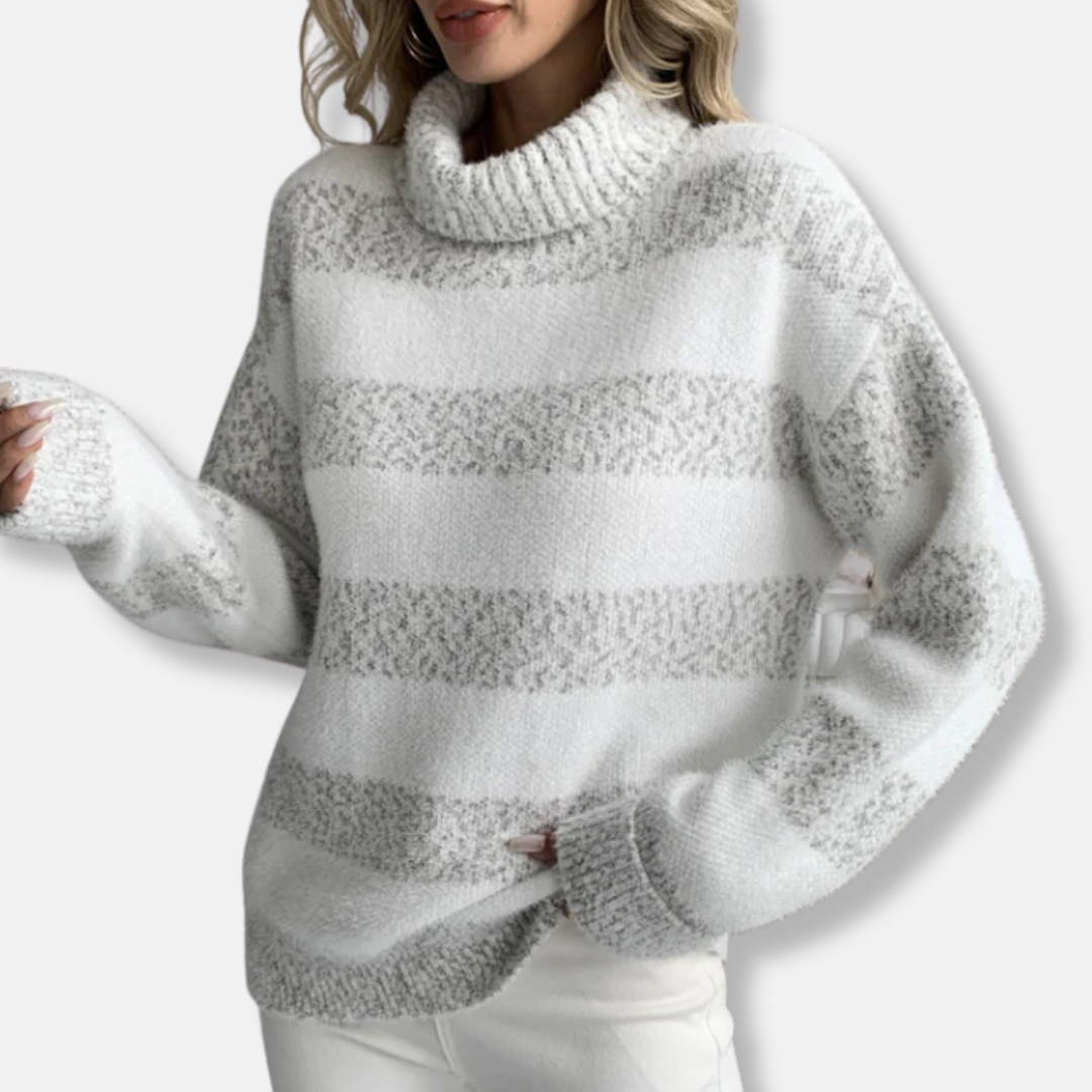 Soft Oversized Crew Neck Sweatshirt with Striped Pattern - OutfitLondon