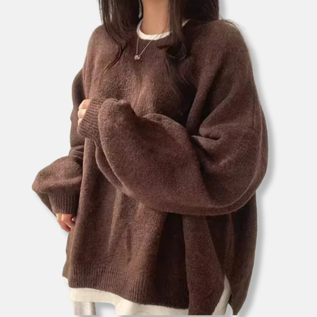 Women’s Pullover Sweatshirt – Oversized Fit – Soft Knit – Balloon Sleeves – Ribbed Trim