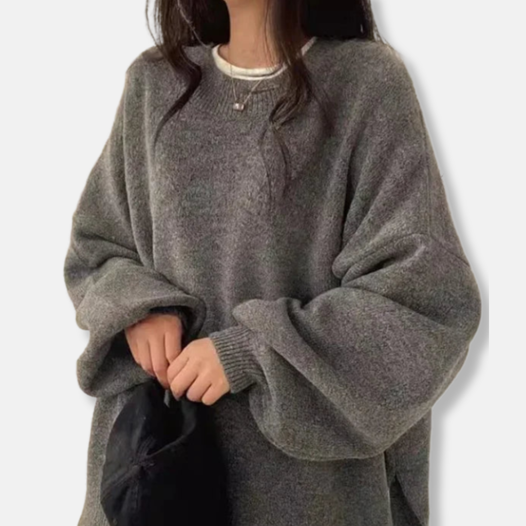 Women’s Pullover Sweatshirt – Oversized Fit – Soft Knit – Balloon Sleeves – Ribbed Trim