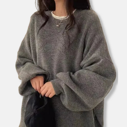 Women’s Pullover Sweatshirt – Oversized Fit – Soft Knit – Balloon Sleeves – Ribbed Trim