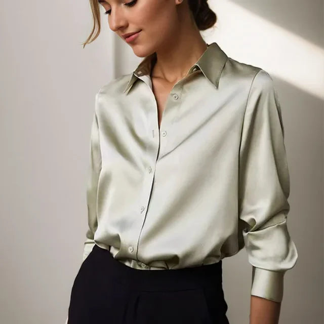 Ladies Soft Silk Blouse - Loose Comfortable Style - OutfitLondon