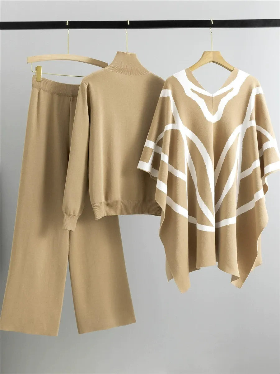 Cozy Knit Wrap Cape with Geometric Design