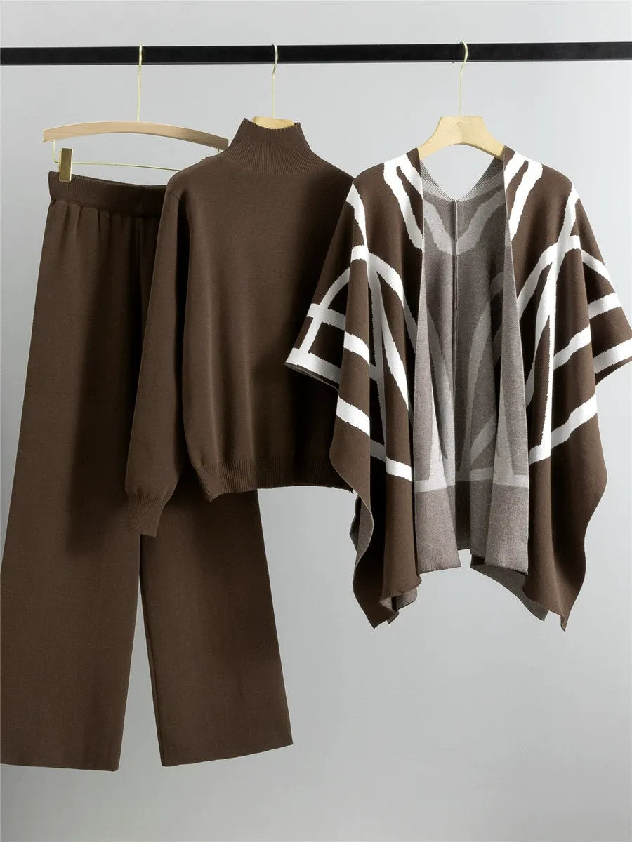 Cozy Knit Wrap Cape with Geometric Design